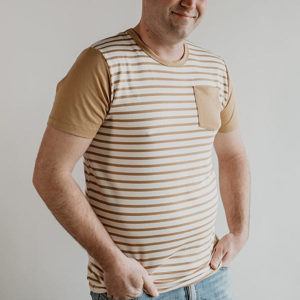 Adult Unisex Crewneck Pocket T-shirt | Honey Stripe Men’s T-shirt Bamboo/cotton