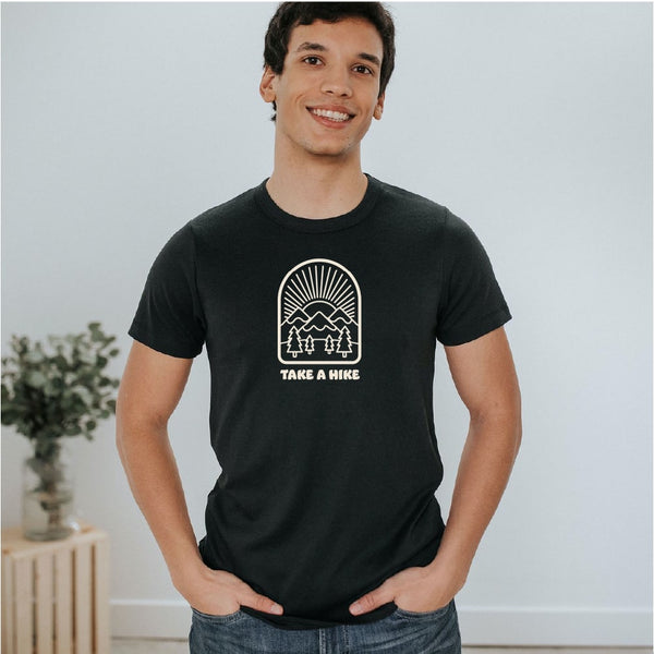 Adult Unisex Crewneck ’take a Hike’ T-shirt | Black Men’s T-shirt Bamboo/cotton
