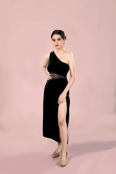 One Shoulder Black Annette Gown