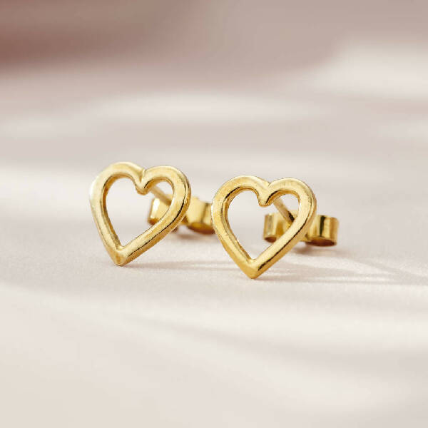 Yellow Gold Plated Open Mini Heart Stud Earrings