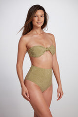 Claire Strapless Bandeau Bikini Top Lurex Green
