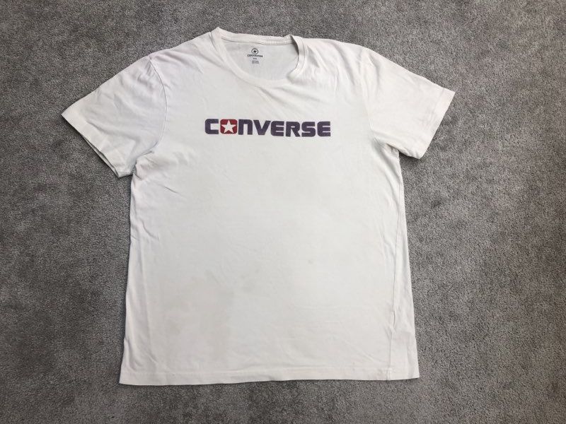 Converse Shirts Men XXL White Spell Out Logo Pullover Crew Neck Tee Short Sleeve