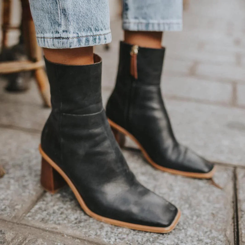 West Vintage Black Leather Ankle Boots