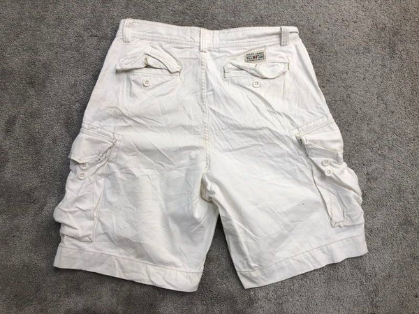 Polo By Ralph Lauren Shorts Mens 32 White Cargo Outdoor Hiking 100% Cotton Logo