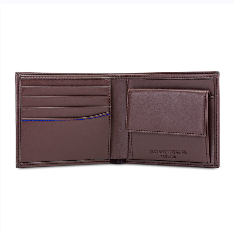 Wallet with Coin Pocket in Chestnut Brown with Blue