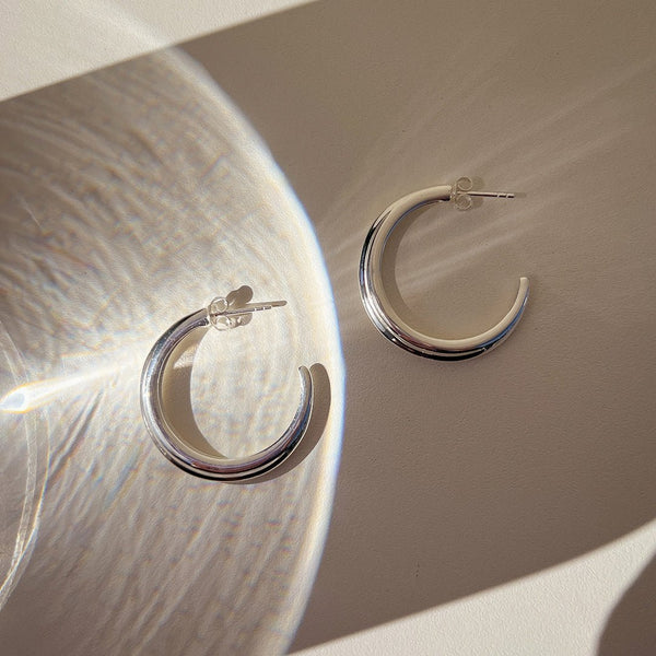Crescent Hoop Earrings in Silver, Medium - Astor & Orion Ethically Made Jewelry