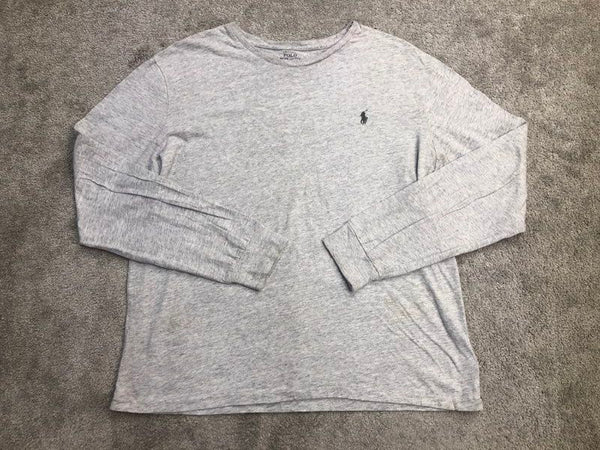 Polo Ralph Lauren Shirts Mens Large Gray Pullover Crew Neck Tee Long Sleeve