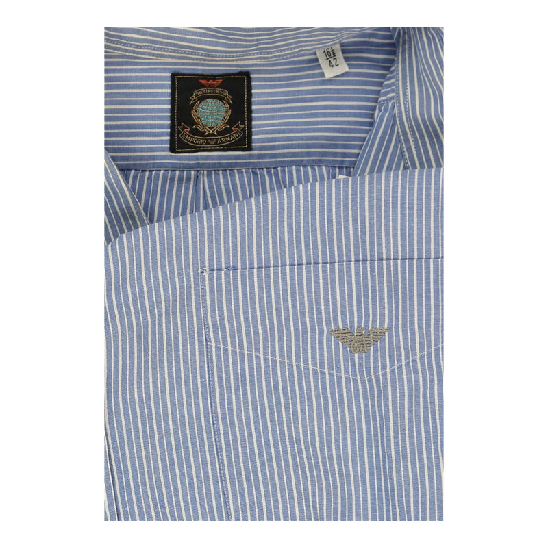 Emporio Armani Striped Short Sleeve Shirt - Large Blue Cotton