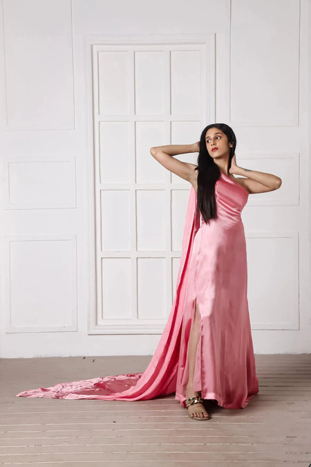 One Shoulder Satin Gown