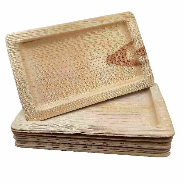 Dtocs Bamboo Look Palm Leaf Plate Platter Tray - Rectangle - 7x11 Inch (Pack 50) | USDA Certified Biobased, Compostable Disposable Party Plates