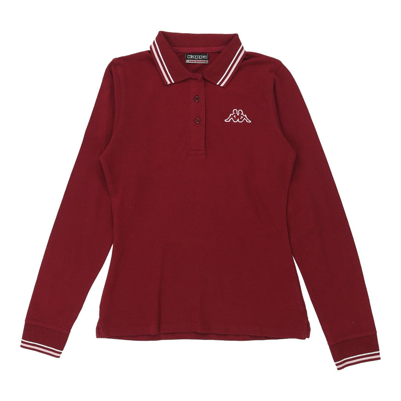 Vintage Kappa Long Sleeve Polo Shirt - Medium Red Cotton