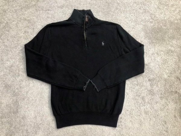 Polo Ralph Lauren Sweater Mens Medium Black Pima Cotton Knitted 1/4 Zip Sweater