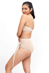 Side of Giovanna bandeau swimsuit top in Camel
