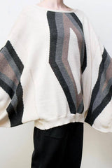 baez alpaca intarsia knit tunic - cream w/sand + grey