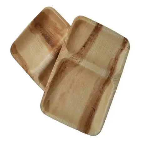 Dtocs Compartment Plate - Palm Leaf Plate 9x6 Inch (Pack 50) | Bamboo Plate like Portion Plate - USDA Certified Biobased Lunch Plates
