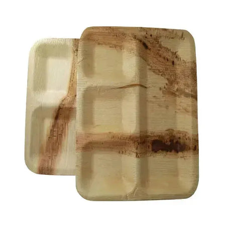Dtocs Compartment Plate - Palm Leaf Plate 11x9 Inch (Pack 50) | Bamboo Plate like Portion Plate - USDA Certified Biobased Lunch Plates