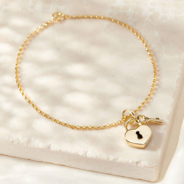 9ct Gold Rialto Heart Padlock Charm Bracelet