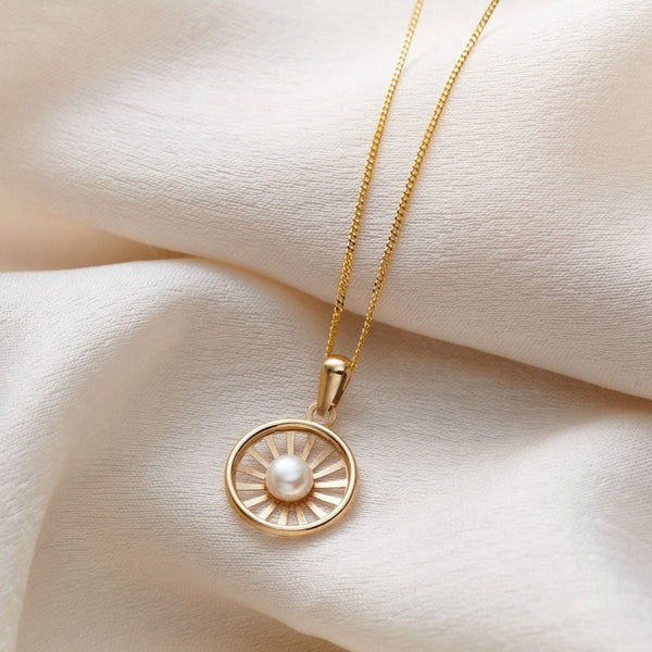 9ct Gold Pearl Sunburst Charm Necklace