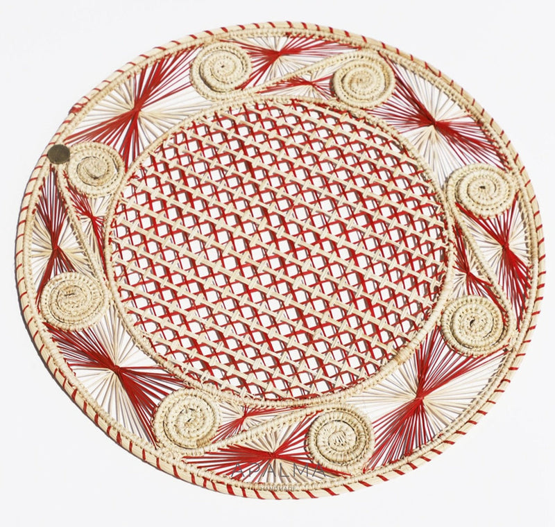 Caracoli Red Iraca Straw Placemats - Pack of 6 - Made of Natural Palm