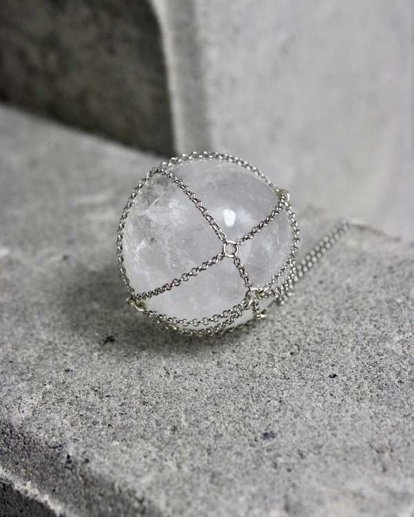 Caged Chain Silver Quartz Necklace