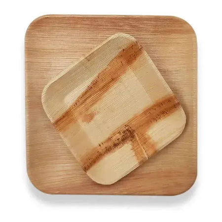 Dtocs Bamboo Look Compostable Palm Leaf Plate Dinnerware Square Combo (50 Pcs) | 10 Inch Dinner Plates (25) & 7 Inch Dessert Plates (25)
