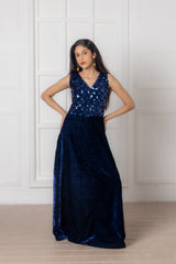Sequin Embroidered Blue Velvet Midnight Allure Gown