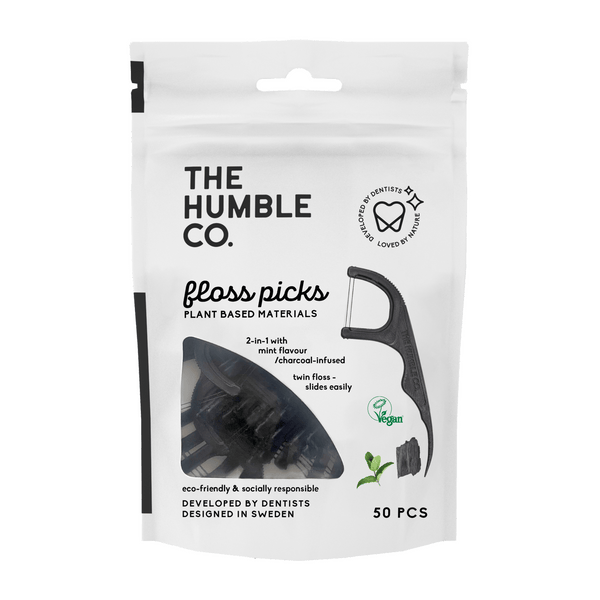 Natural Humble Floss Picks - Charcoal (50 pcs) - humble-usa