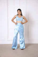 Sequin Embroidered Blue Water Lily Co-ord Set