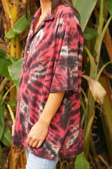 One of a kind handmade embellished Tie Dye Kai aloha shirt by Paneros Clothing. Hawaiian Kai Shirt // Onyx Tie Dye, Size XL. View 2