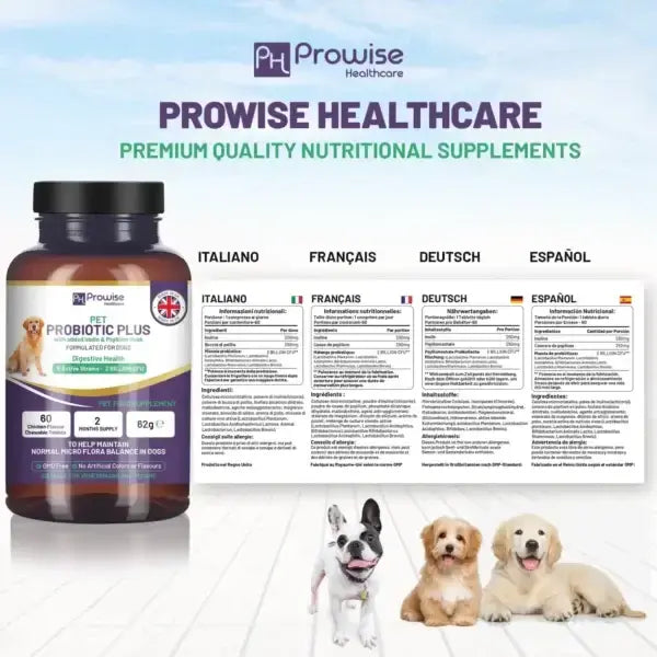 Pet Probiotic Plus with Added Inulin & Psyllium Husk 2 Billion CFU with 5 Active Strains I 60 Chicken Flavour Chewable Tablets 2 Months Supply