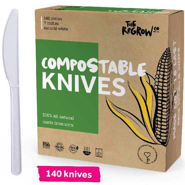 Compostable Knives [140 Pack] - Large 7 Inch - Natural White