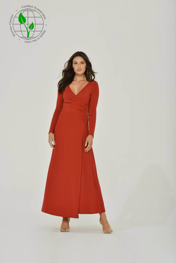 Red Long Sleeve Maxi Dress w/ High Slit
