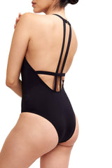 Denise - High Neck One Piece Swimsuit in Black