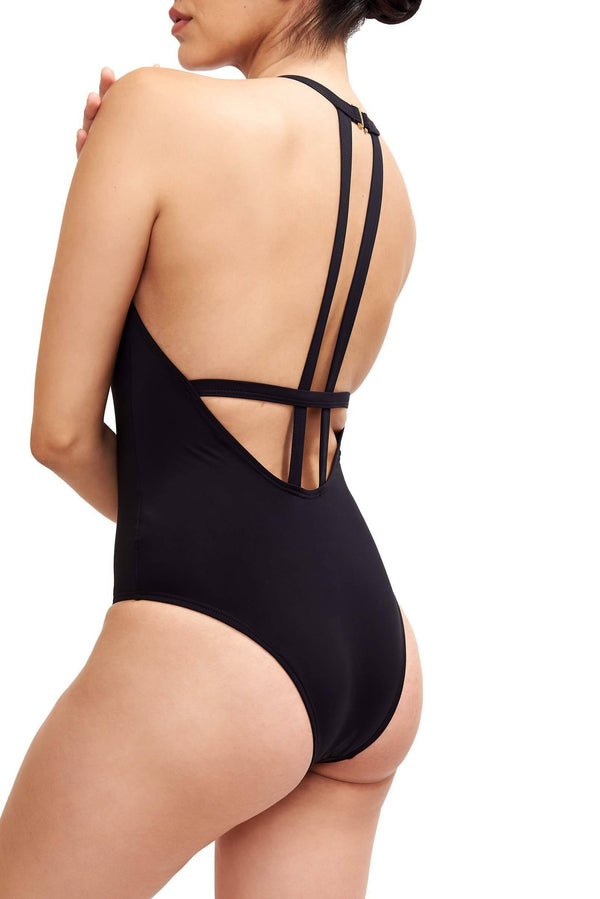 Denise - High Neck One Piece Swimsuit in Black