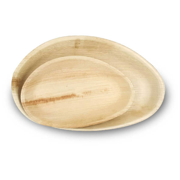 Dtocs Bamboo Look Compostable Palm Leaf Plate Dinnerware Oval Combo (50 Pcs) | 10x6 Inch (25 Pcs) & 5x7 Inch (25 Pcs)