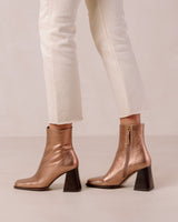 South Shimmer Quartz Pink Leather Ankle Boots