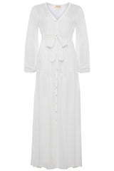 White French Chiffon Long Sleeve Maxi Dress