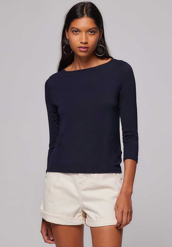 MAJESTIC Sailor Neck 3/4 Sleeves Top