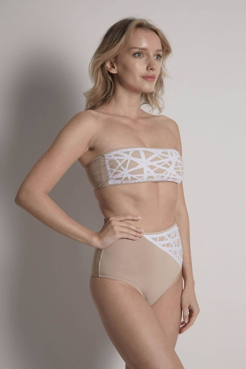 Lillian Bandeau Bikini Top in Camel/White