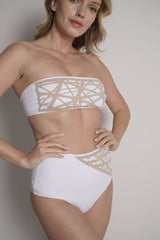 Lillian Strapless Bikini Top in White/Camel