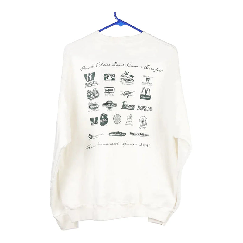 Vintage white First Choice Bank Fruit Of The Loom Sweatshirt - womens large