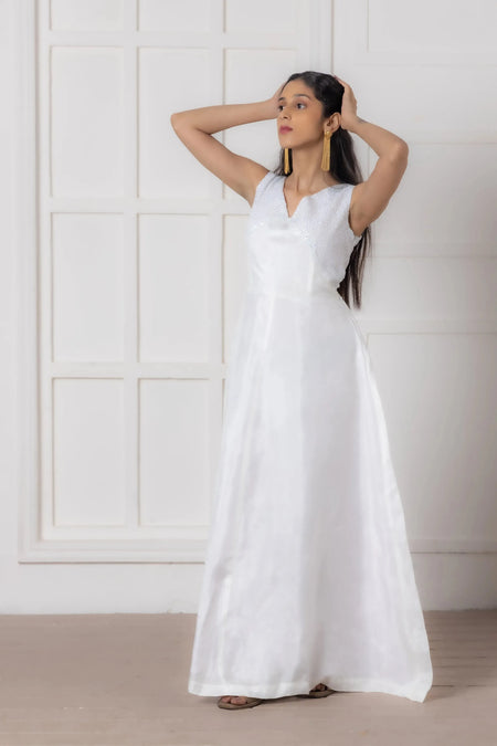 Sequin Uppada Embroidered Silk Casablanca Gown