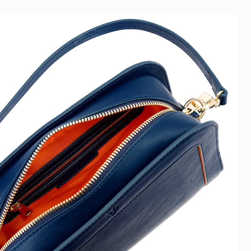 The Wilton Crossbody Bag in Navy Blue & Orange